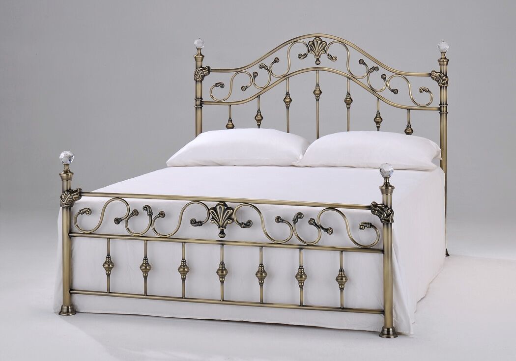 Harmony Elizabeth antique brass Bed Frame with Crystal Finials