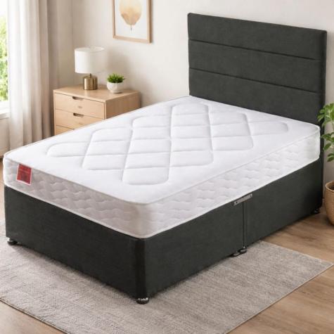 Apollo Orthopaedic Damask Divan Bed Set with Mattress 24 Inch Headboard Firm Support Comfort