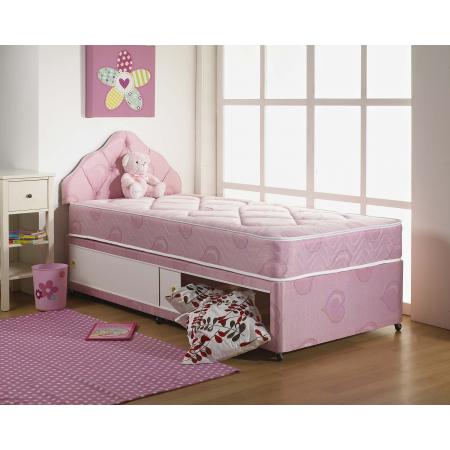 Dreamvendor Pink Hearts Sliding Storage Divan Bed Free Matching Headboard All Sizes