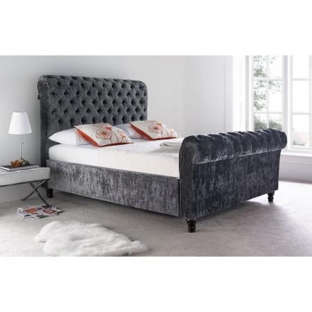 Chesterfield Style Deep ButtonedDiamante Crushed Velvet Bed