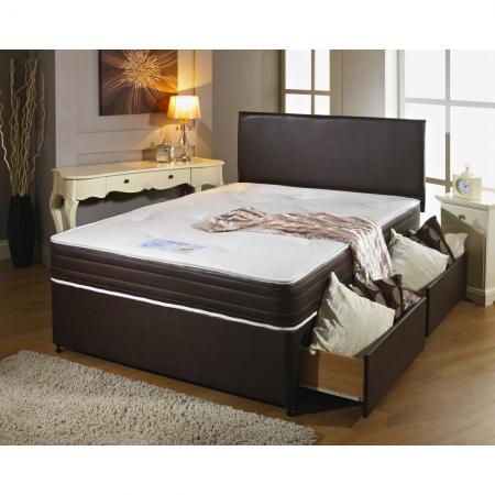 Dreamvendor Memory Leather Memory Foam Sprung Divan Bed FREE Matching Headboard